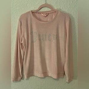 Juicy Couture pink velour long-sleeve top with a rhinestone logo size L in EUC